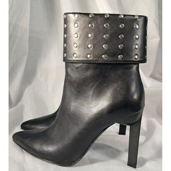 NEW Black Studded Stiletto Boot Geometric Heel Size 7.5 Faux Leather - Picture 3 of 13